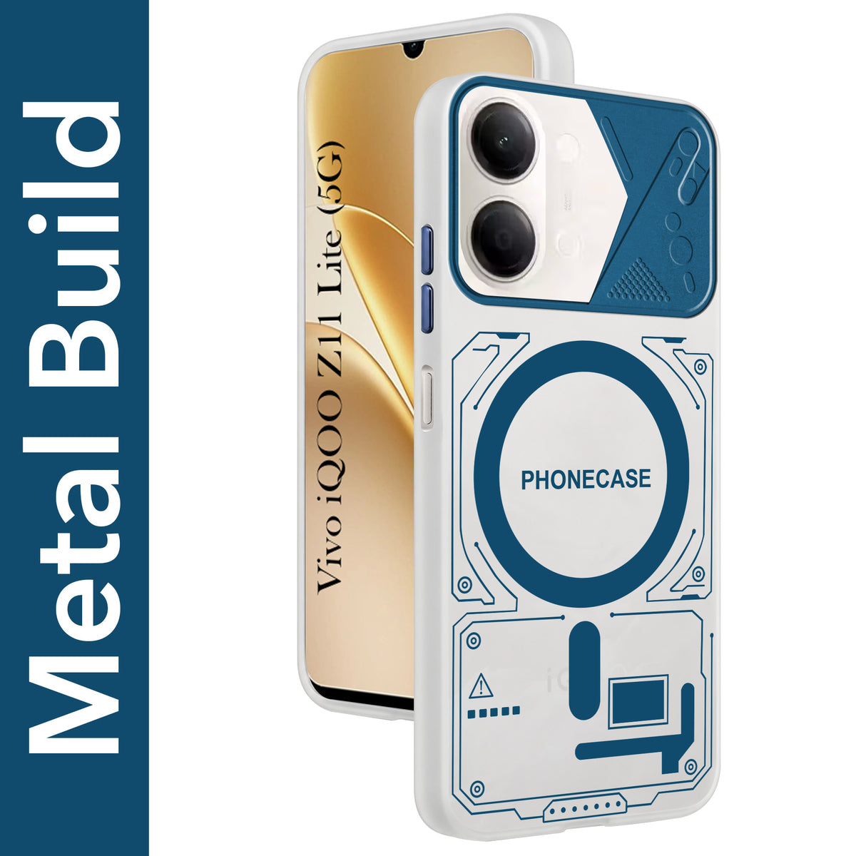 For Vivo iQOO Z11 Lite Metallic Back Cover Case (Metallic Camera Protection & Buttons | Translucent Milky Shade | Hard Polycarbonate)