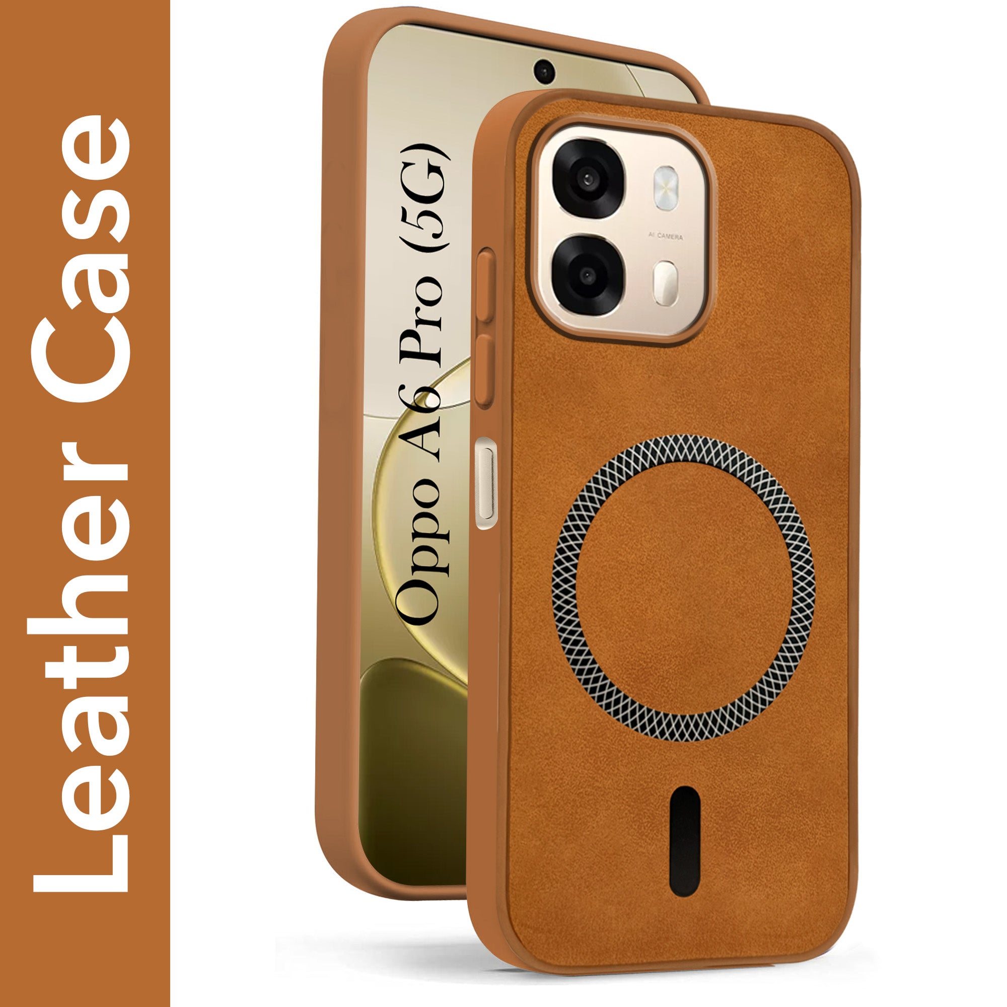 For Oppo A6 Pro Back Cover Case Leather Finish (MagSafe Compatible Wireless Charging | Soft Touch | Camera Bump Protection)
