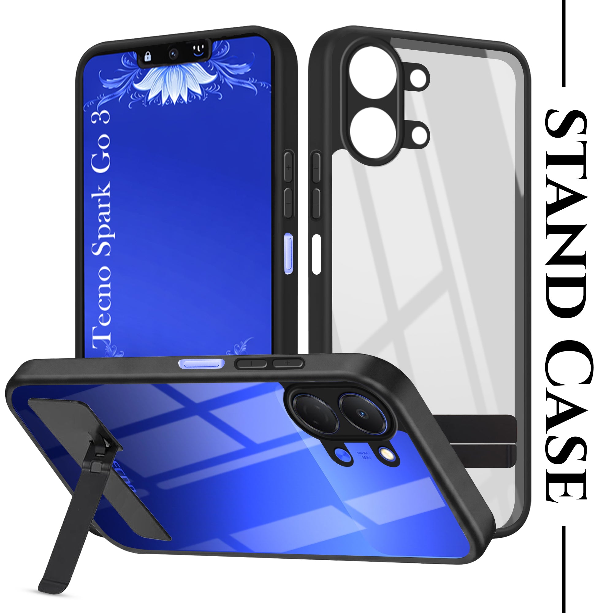 For Tecno Spark Go 3 Back Cover Case (Built-in Stand | Lifetime Anti Yellow | Kickstand Shockproof | Camera Protection | MagSafe Compatible)