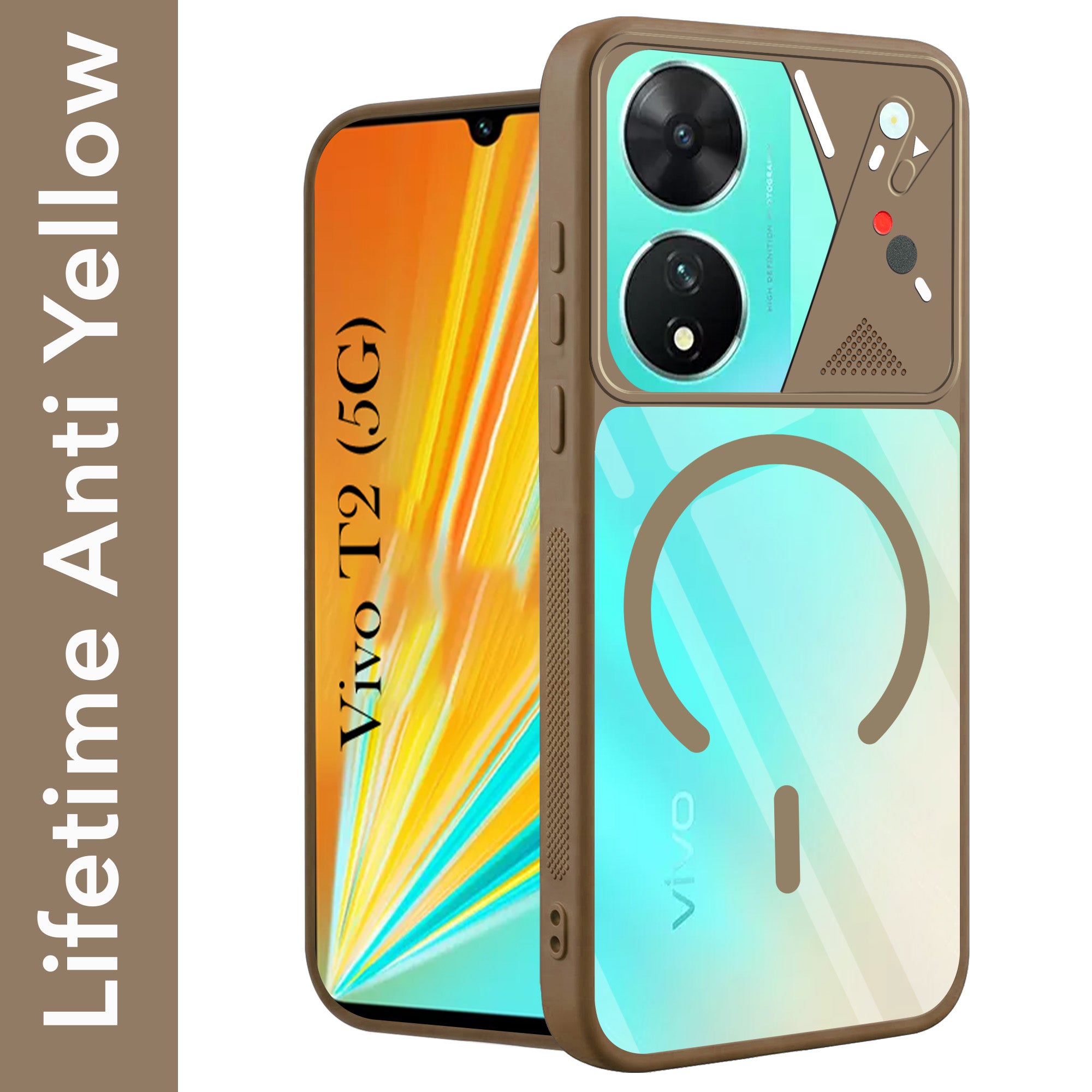 For Vivo T2 Back Cover Case Lifetime Anti-Yellow Clear (Camera Protection | Side Grip | Wireless MagSafe Compatible)