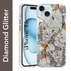 For Apple iPhone 15 Back Cover Case (Luxury Floral Glitter Cute Butterfly | Diamond Studded Camera Bump | Girls & Women Design)