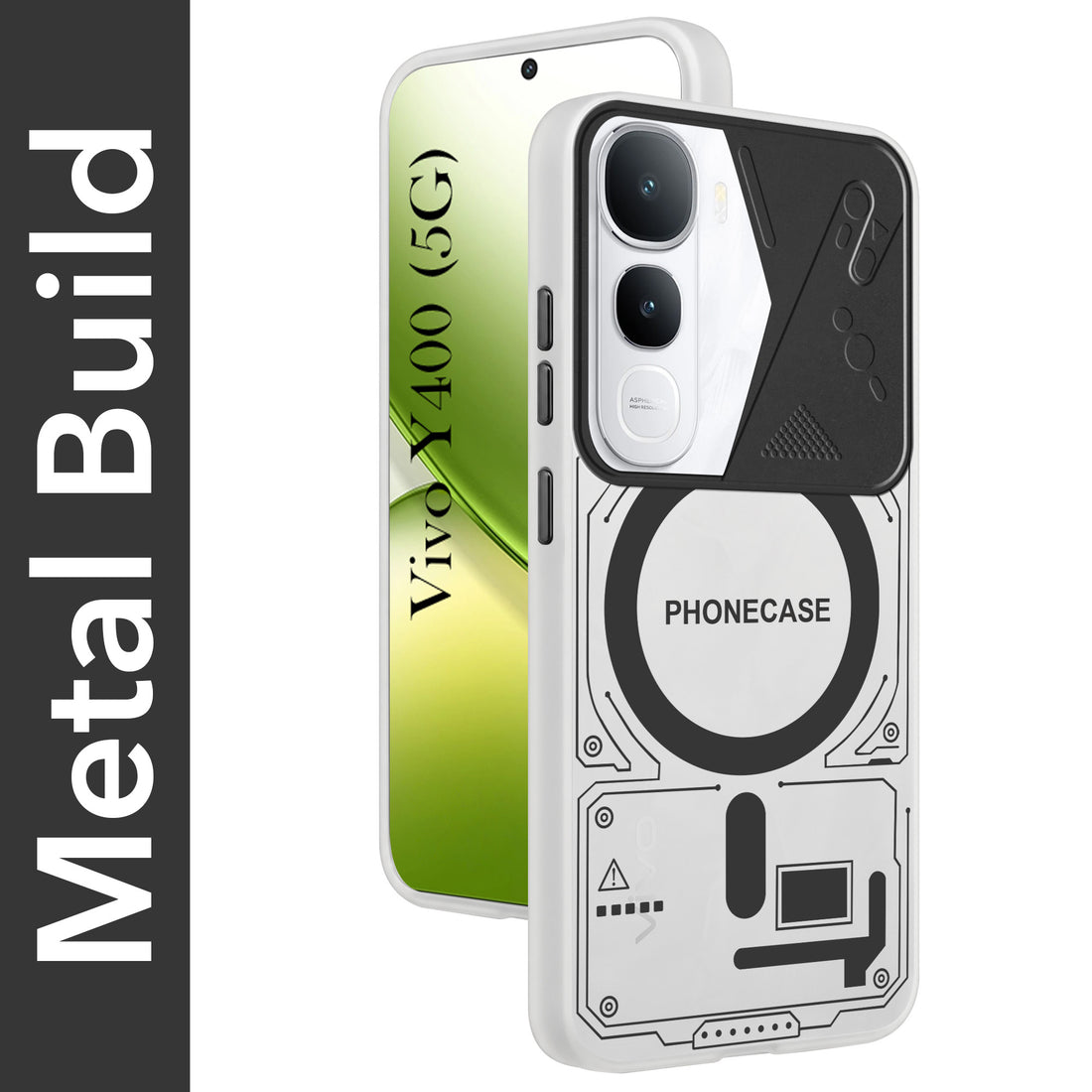For Vivo Y400 Metallic Back Cover Case (Metallic Camera Protection & Buttons | Translucent Milky Shade | Hard Polycarbonate)