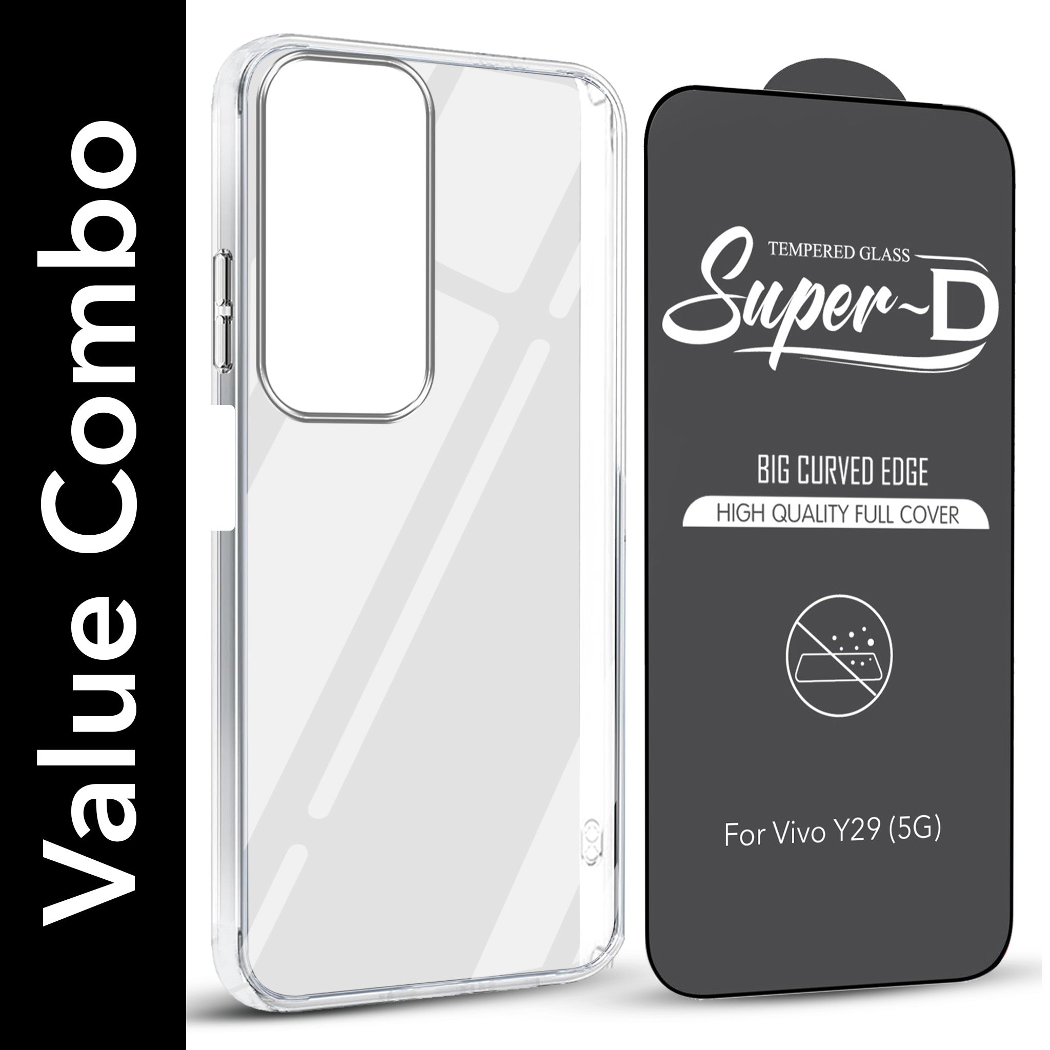 For Vivo Y29 Combo with Back Cover and 9H Tempered Glass (Lifetime Anti-Yellow | Sleek Hard Crystal | Oleophobic Coating Screen Glass)