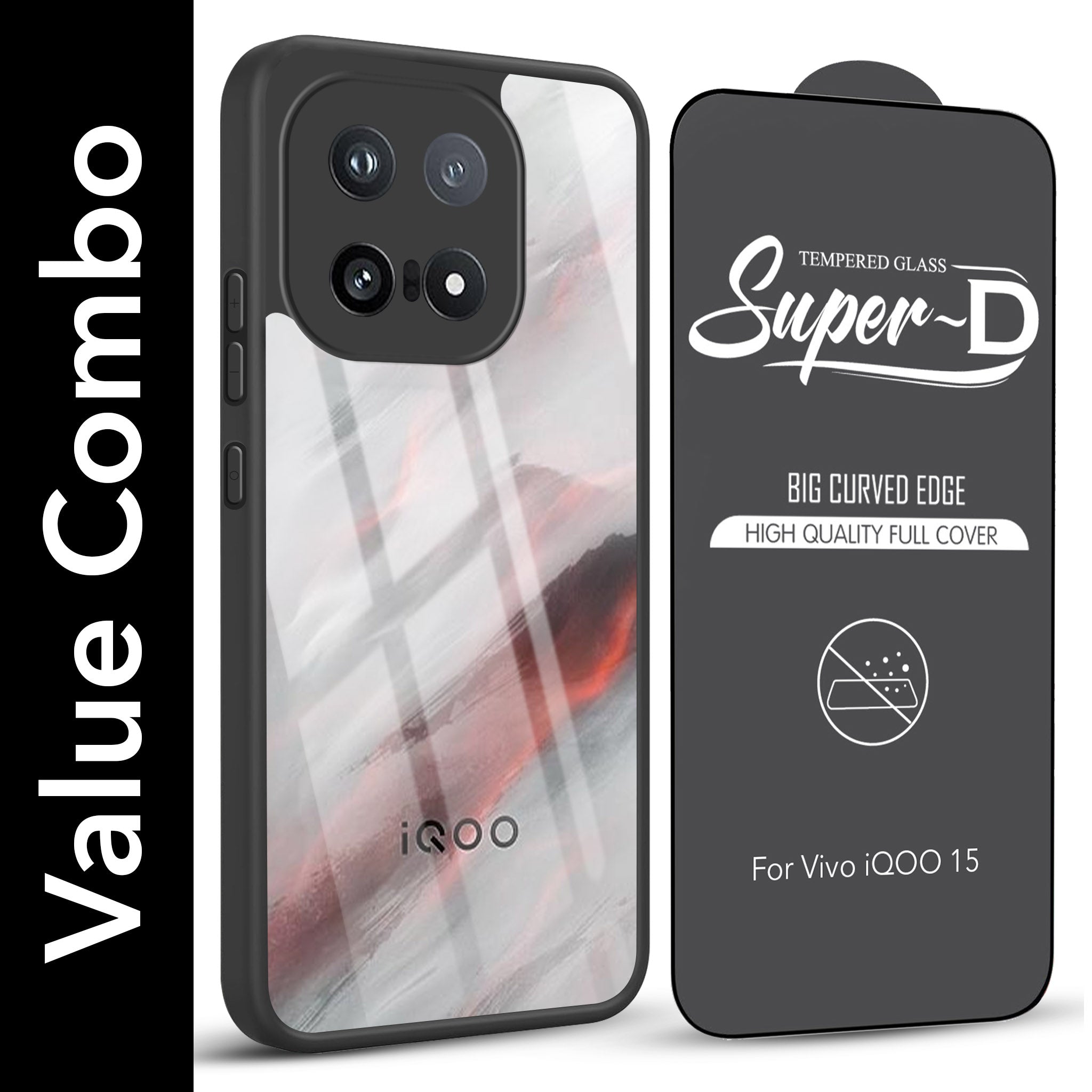 For Vivo iQOO 15 5G Combo with Back Cover and 9H Tempered Glass (Lifetime Anti-Yellow | Crystal Clear Shockproof | Oleophobic Coating Screen Glass)