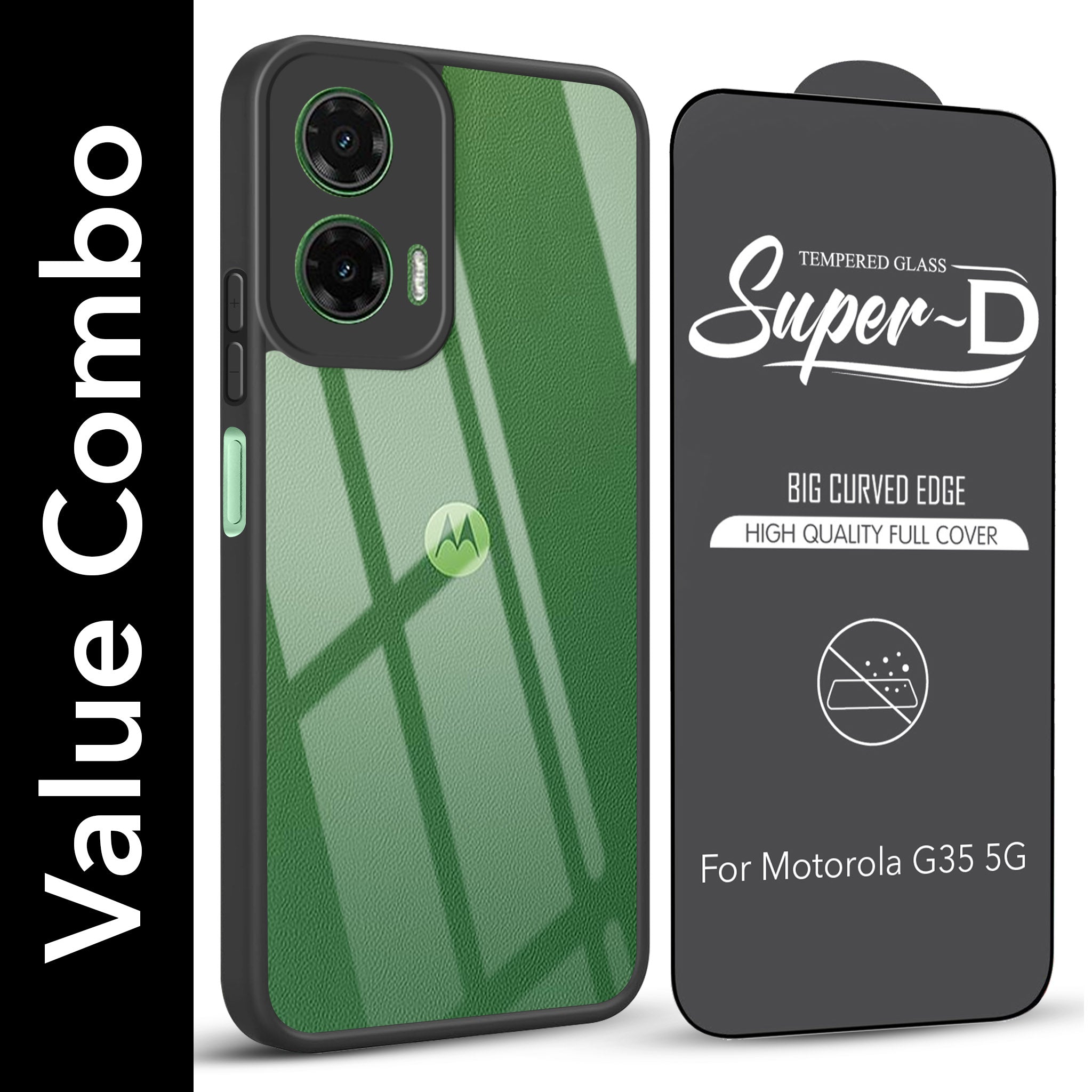 For Motorola Moto G35 5G Combo with Back Cover and 9H Tempered Glass (Lifetime Anti-Yellow | Crystal Clear Shockproof | Oleophobic Coating Screen Glass)