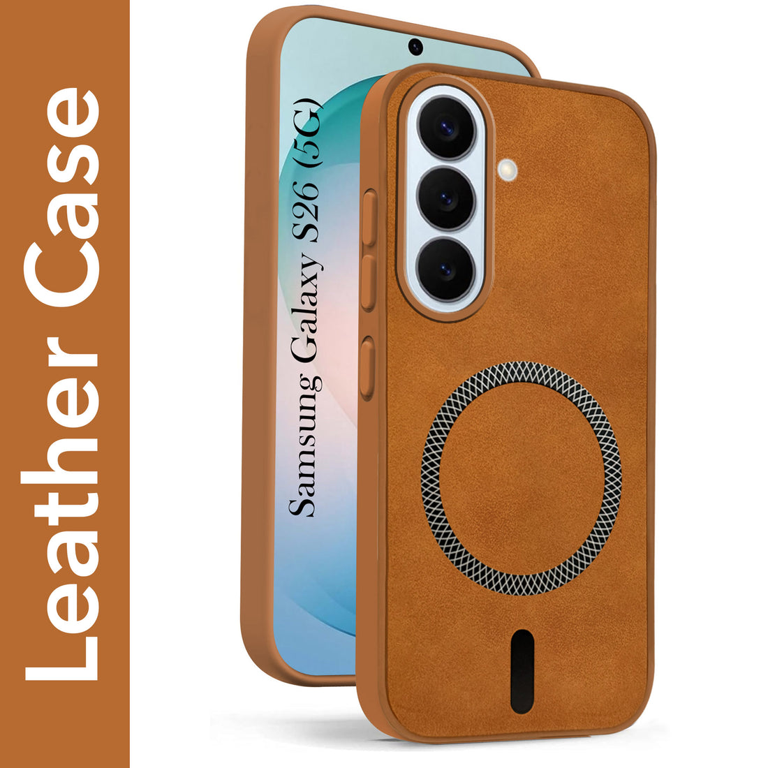 For Samsung Galaxy S26 5G Back Cover Case Leather Finish (MagSafe Compatible Wireless Charging | Soft Touch | Camera Bump Protection)