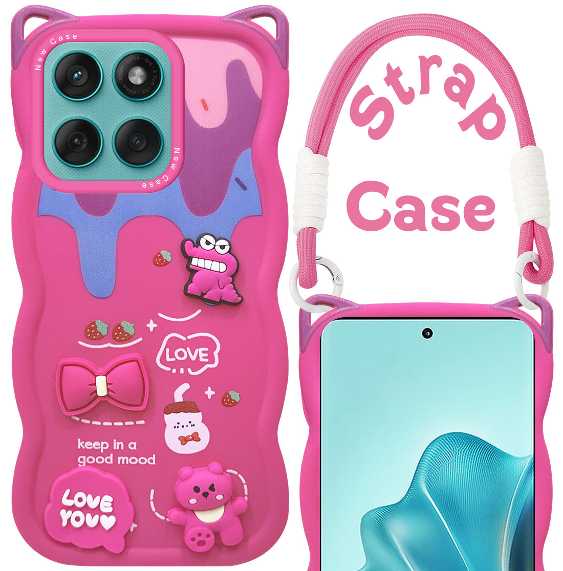 For Motorola Moto Edge 60 Fusion Back Case Cover Strap (3D embossed Figures | Strap Holder | 360* Soft Cushion with Camera Bump)