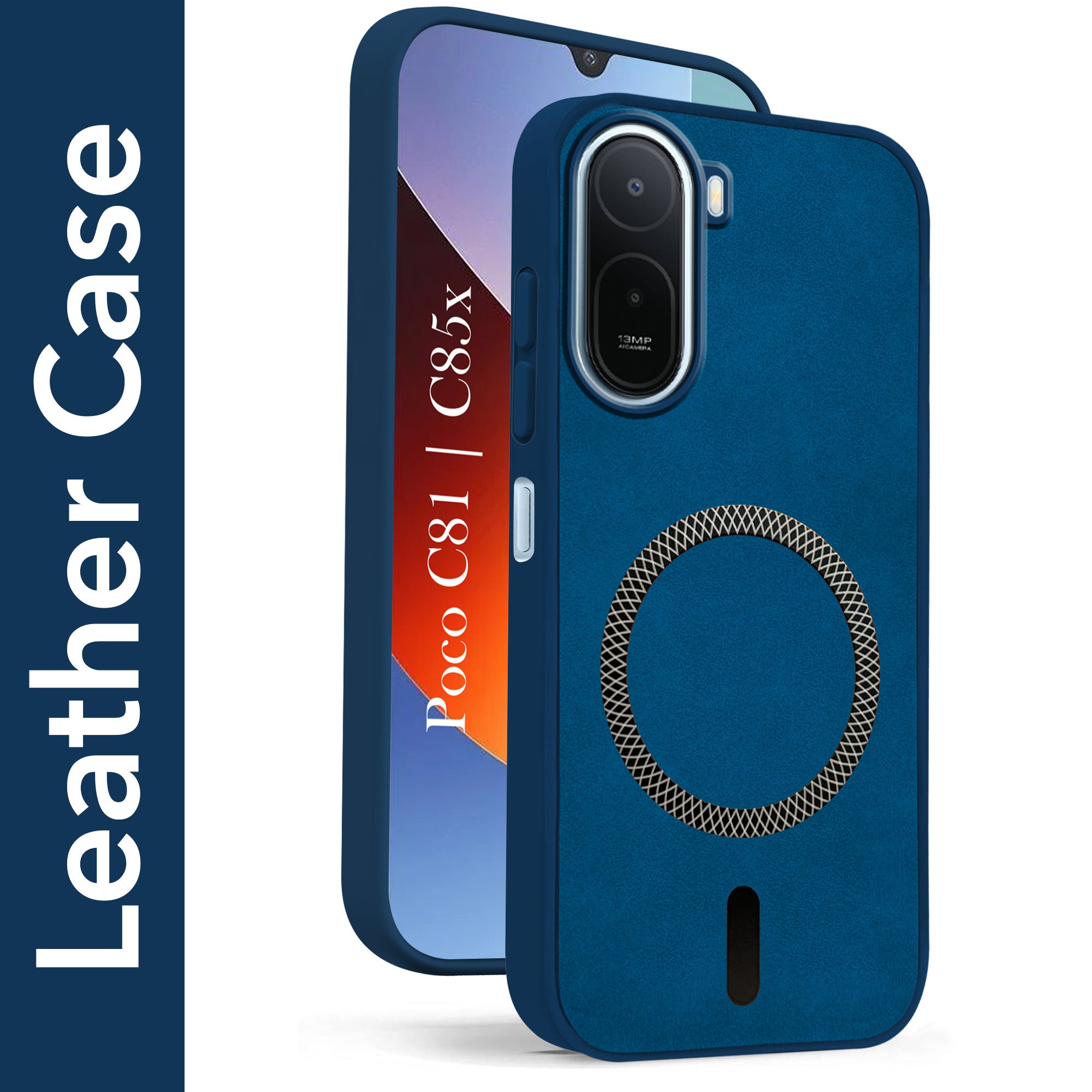For Poco C81 |  C85X Back Cover Case Leather Finish (MagSafe Compatible Wireless Charging | Soft Touch | Camera Bump Protection)
