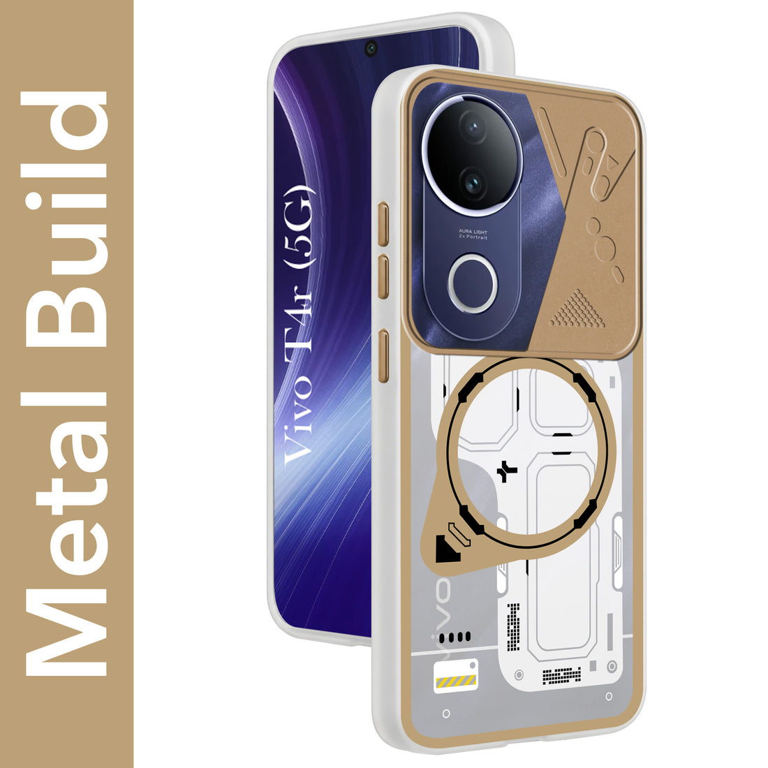 For Vivo T4R Metallic Back Cover Case (Metallic Camera Protection & Buttons | Translucent Milky Shade | Hard Polycarbonate)