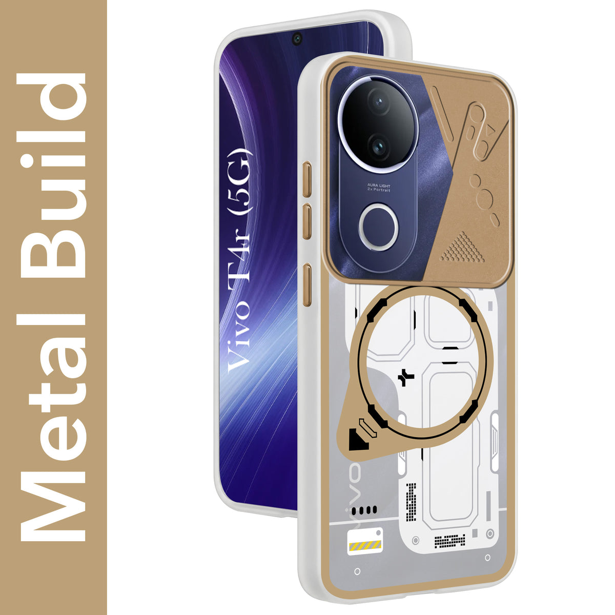 For Vivo T4R Metallic Back Cover Case (Metallic Camera Protection & Buttons | Translucent Milky Shade | Hard Polycarbonate)
