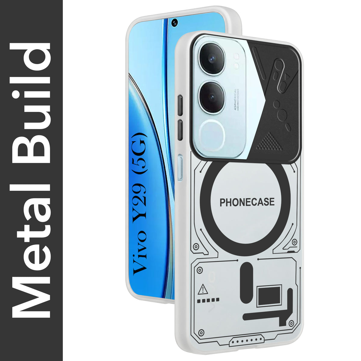 For Vivo Y29 Metallic Back Cover Case (Metallic Camera Protection & Buttons | Translucent Milky Shade | Hard Polycarbonate)