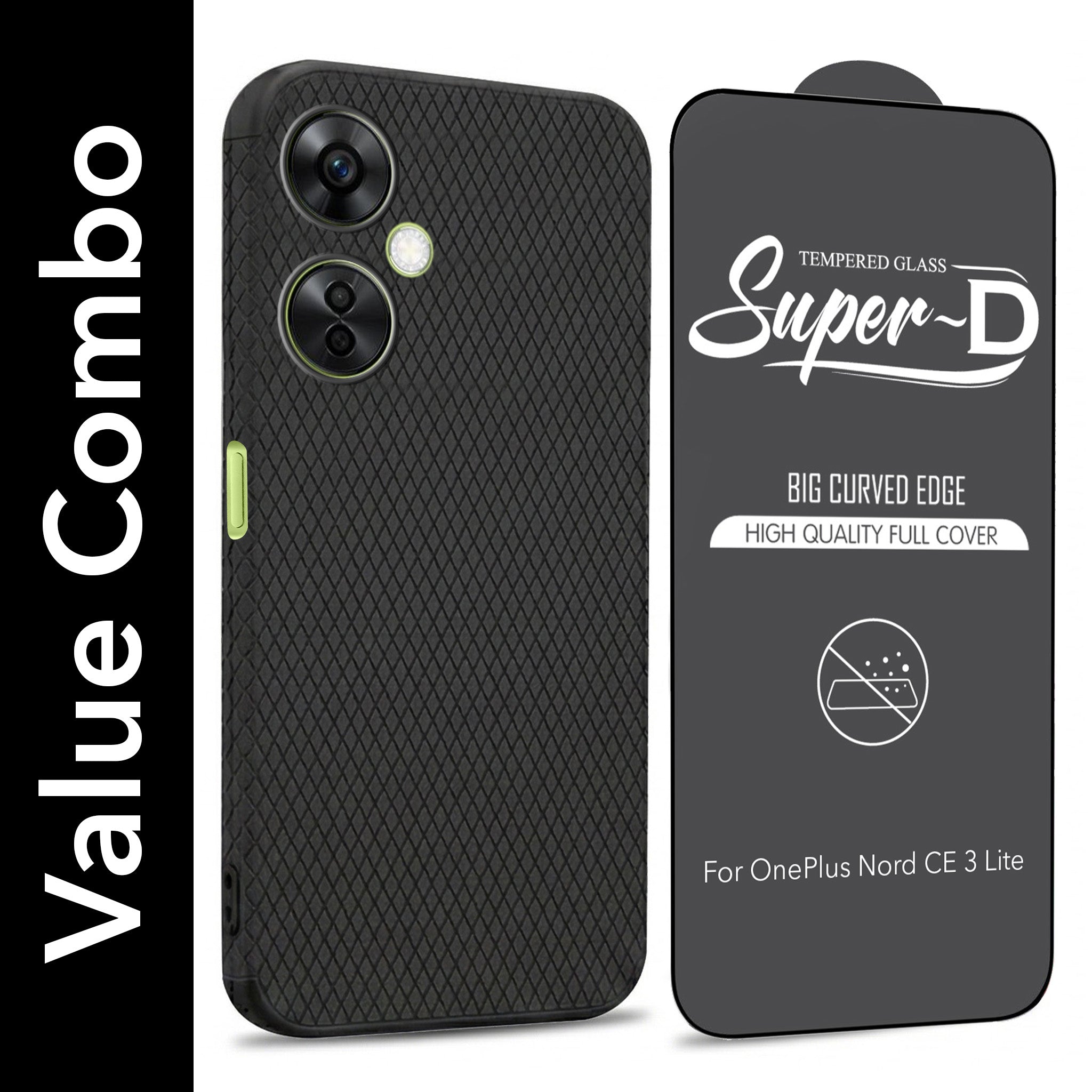 For OnePlus Nord CE 3 Lite Combo with Back Cover and 9H Tempered Glass (Liquid Silicone | Camera Protection | Oleophobic Coating Screen Glass)