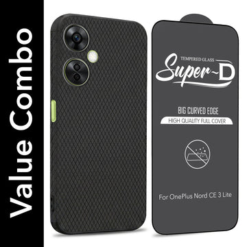 For OnePlus Nord CE 3 Lite Combo with Back Cover and 9H Tempered Glass (Liquid Silicone | Camera Protection | Oleophobic Coating Screen Glass)