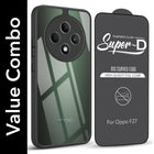 For Oppo F27 5G Combo with Back Cover and 9H Tempered Glass (Lifetime Anti-Yellow | Crystal Clear Shockproof | Oleophobic Coating Screen Glass)