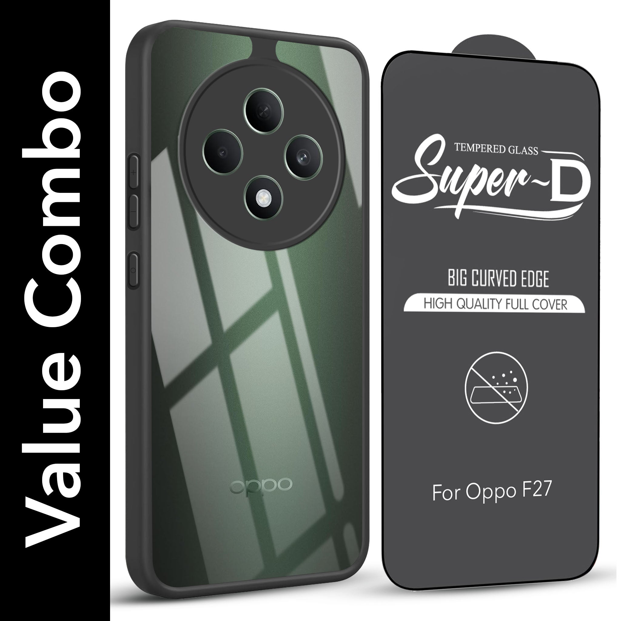 For Oppo F27 5G Combo with Back Cover and 9H Tempered Glass (Lifetime Anti-Yellow | Crystal Clear Shockproof | Oleophobic Coating Screen Glass)