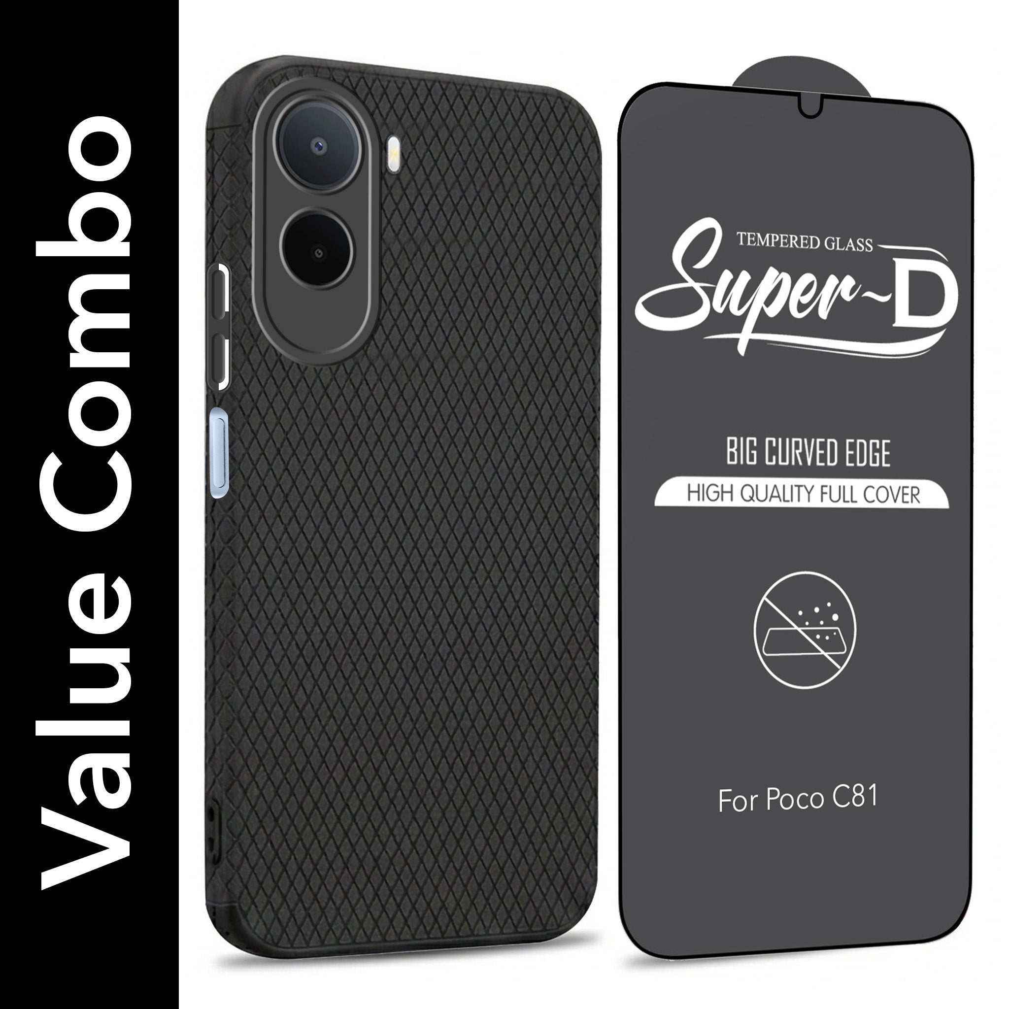 For Poco C81 5G Combo with Back Cover and 9H Tempered Glass (Liquid Silicone | Camera Protection | Oleophobic Coating Screen Glass)