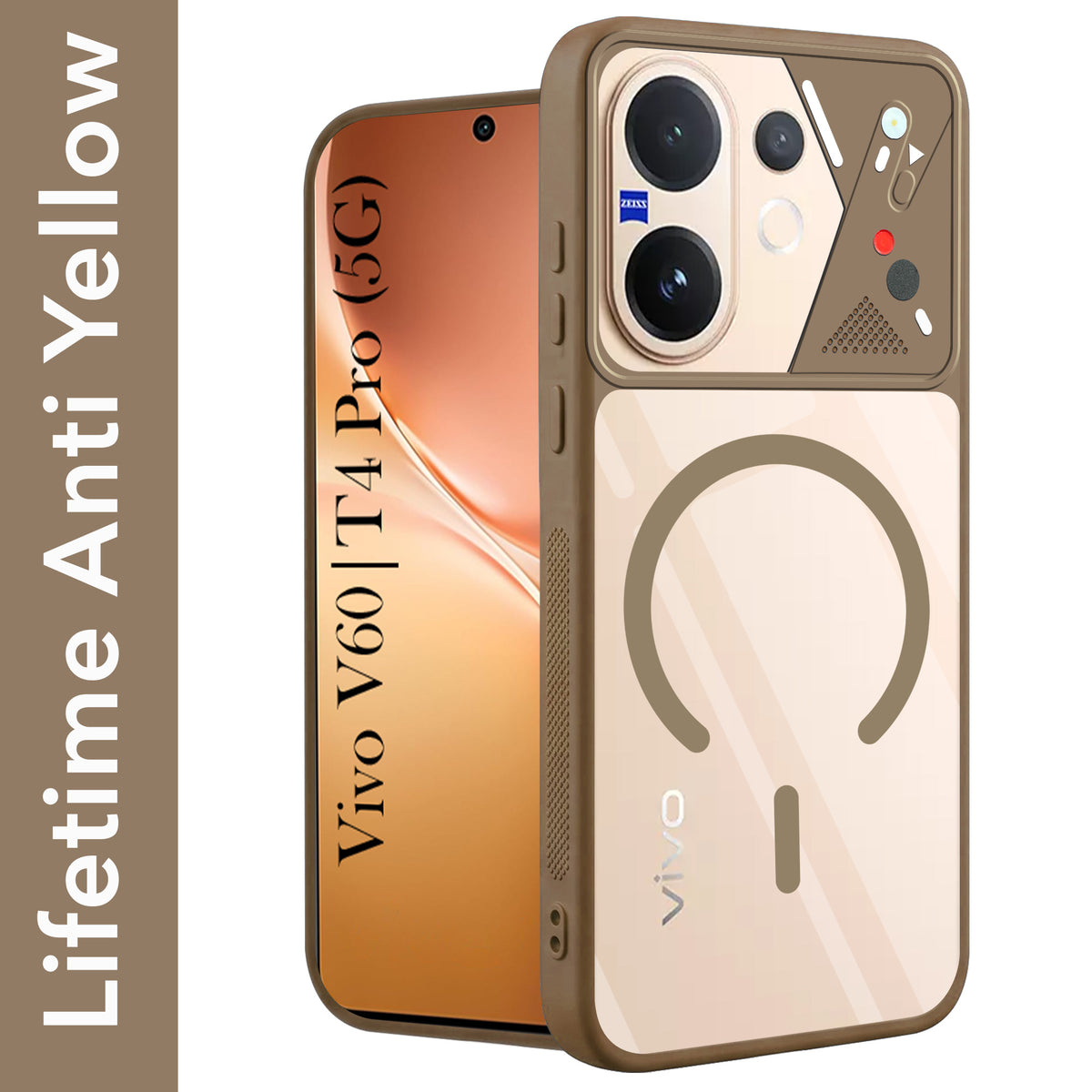 For Vivo V60 | Vivo T4 Pro Back Cover Case Lifetime Anti-Yellow Clear (Camera Protection | Side Grip | Wireless MagSafe Compatible)