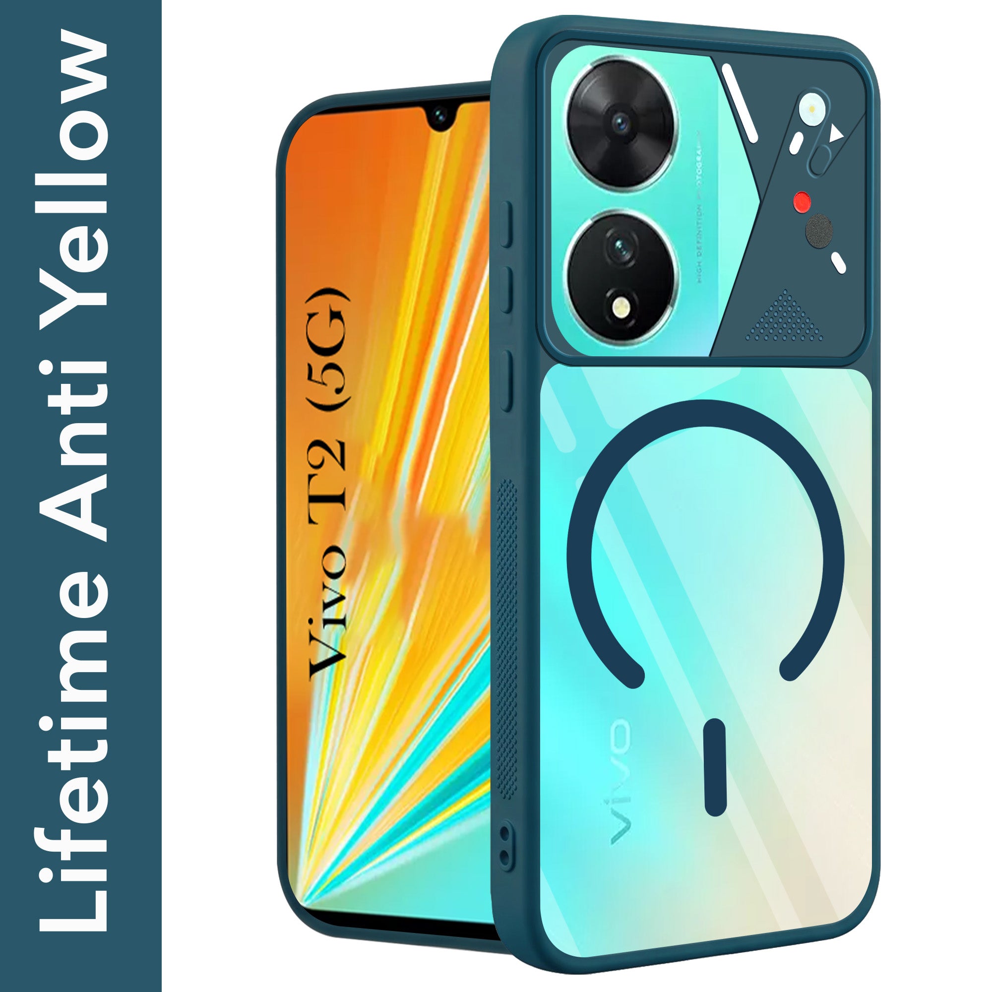 For Vivo T2 Back Cover Case Lifetime Anti-Yellow Clear (Camera Protection | Side Grip | Wireless MagSafe Compatible)