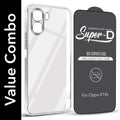 For Oppo K14x 5G Combo with Back Cover and 9H Tempered Glass (Lifetime Anti-Yellow | Sleek Hard Crystal | Oleophobic Coating Screen Glass)