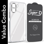 For Oppo K14x 5G Combo with Back Cover and 9H Tempered Glass (Lifetime Anti-Yellow | Sleek Hard Crystal | Oleophobic Coating Screen Glass)