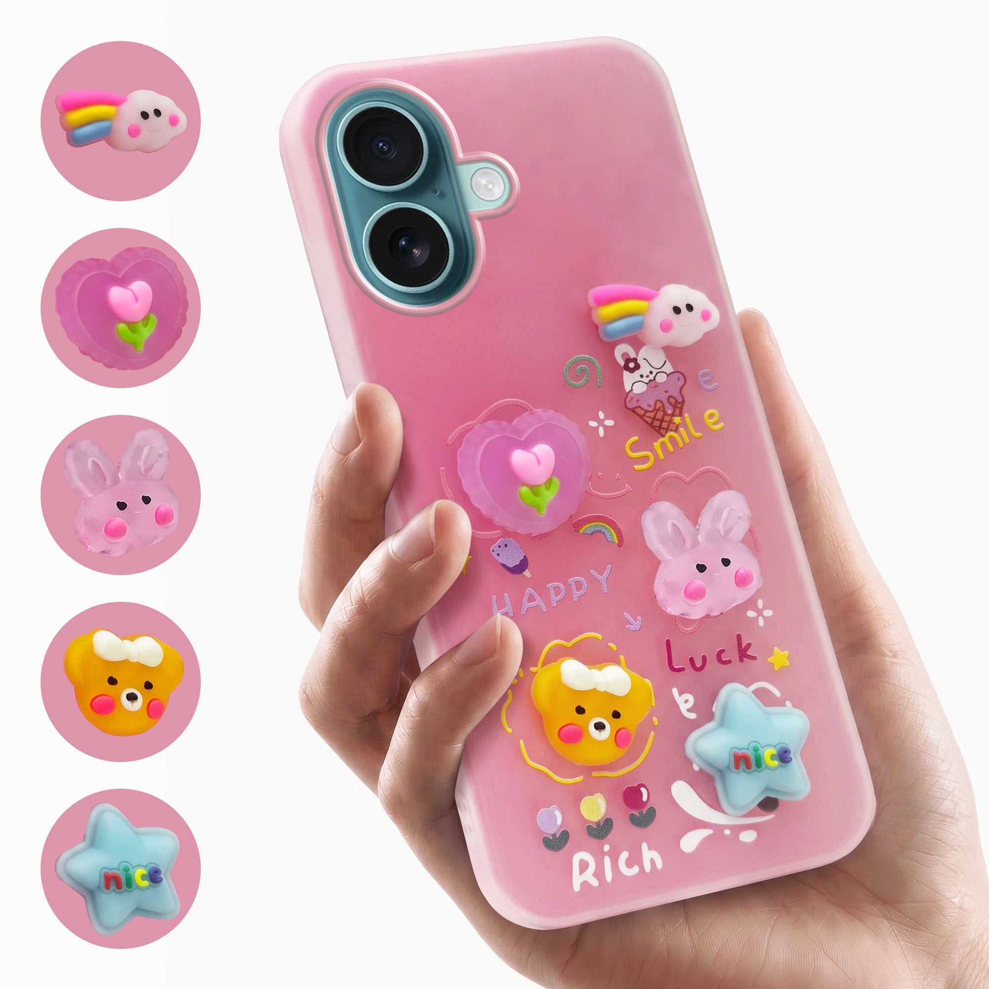 For Apple iPhone 16 Back Cover Case (3D Cute Cartoons | Hard Back Side Soft | Matte Premium Finish | HD Printing)