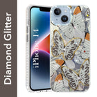 For Apple iPhone 14 Back Cover Case (Luxury Floral Glitter Cute Butterfly | Diamond Studded Camera Bump | Girls & Women Design)