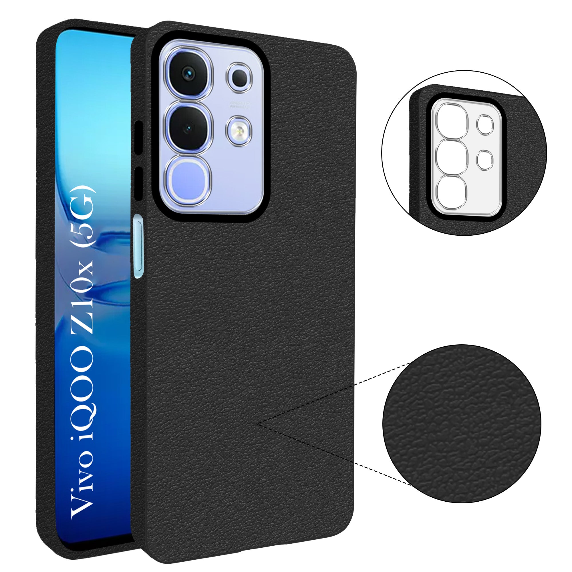 For Vivo iQOO Z10x Back Cover Case (Glass Like Camera Protection | Leather Feel | Minimalist Professional Grip)