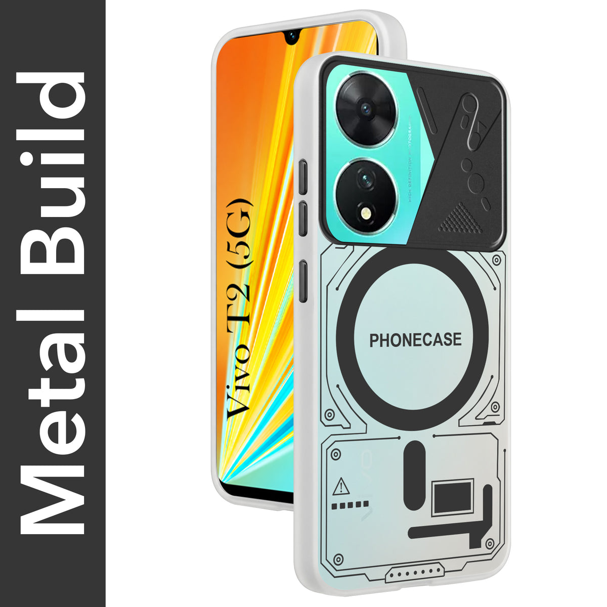 For Vivo T2 Metallic Back Cover Case (Metallic Camera Protection & Buttons | Translucent Milky Shade | Hard Polycarbonate)