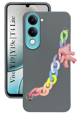 For Vivo Y19 | Vivo Y19e | Vivo T4 Lite Back Cover Case ( Wrist Hanging Chain | Teddy Bracelet Charms | Dual Color Matte Finish | Full Camera Protection |