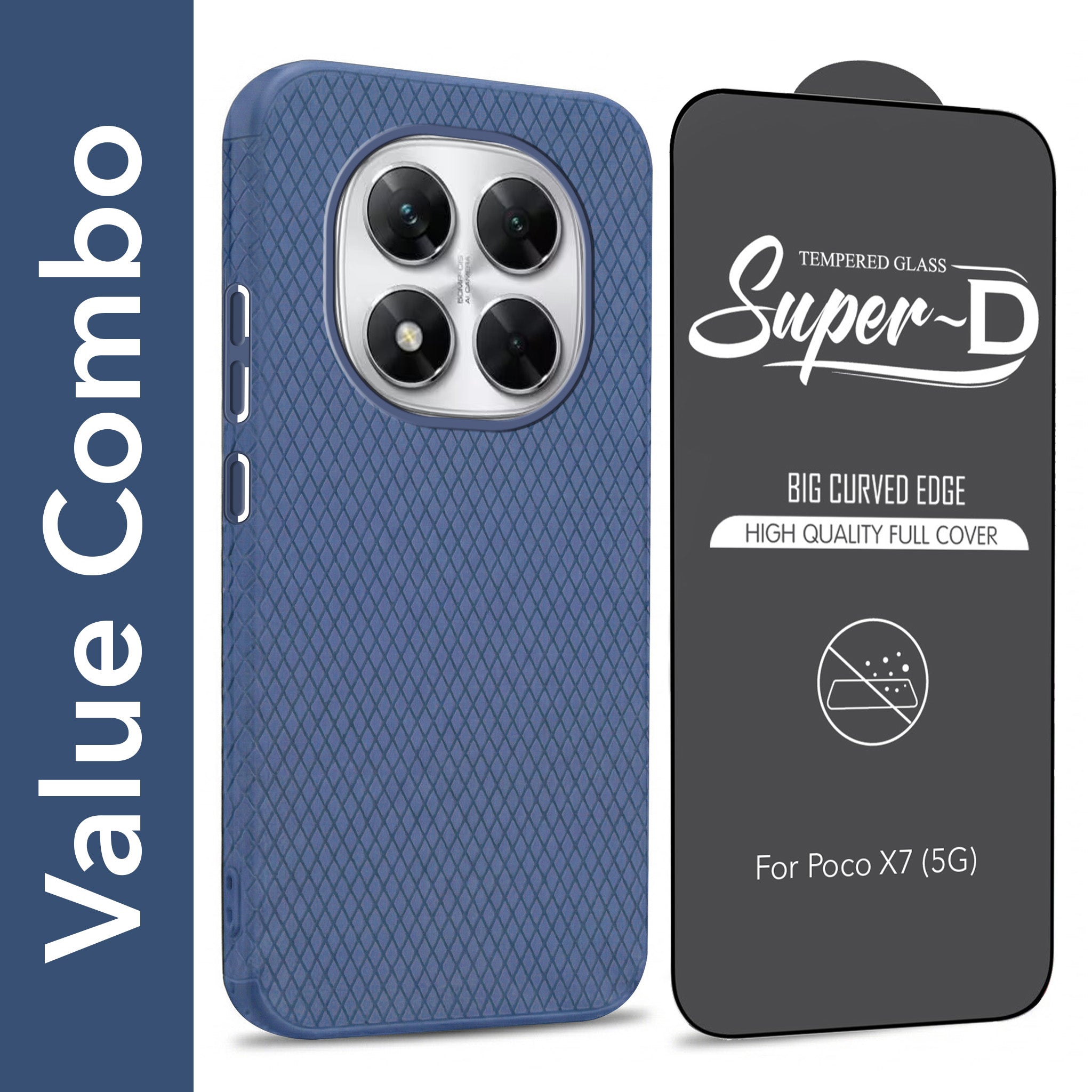 For Xiaomi Poco X7 Combo with Back Cover and 9H Tempered Glass (Liquid Silicone | Camera Protection | Oleophobic Coating Screen Glass)