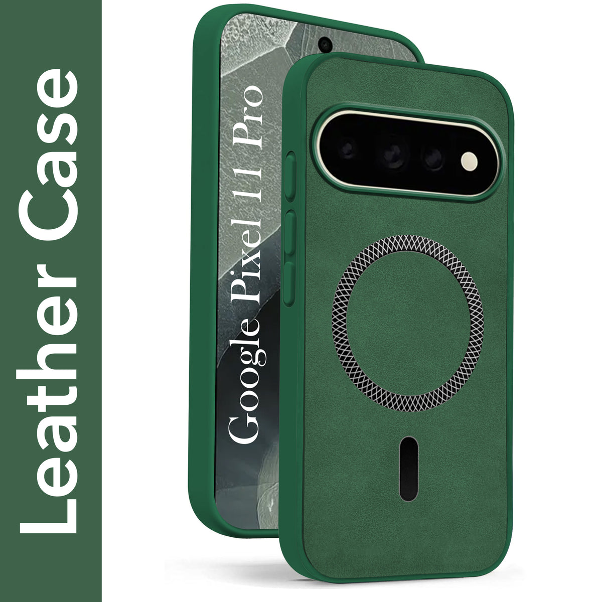 For Google Pixel 11 Pro Back Cover Case Leather Finish (MagSafe Compatible Wireless Charging | Soft Touch | Camera Bump Protection)