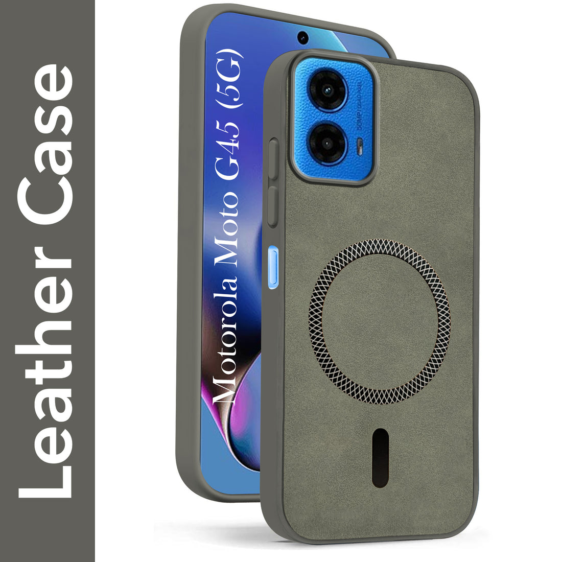 For Motorola Moto G45 Back Cover Case Leather Finish (MagSafe Compatible Wireless Charging | Soft Touch | Camera Bump Protection)