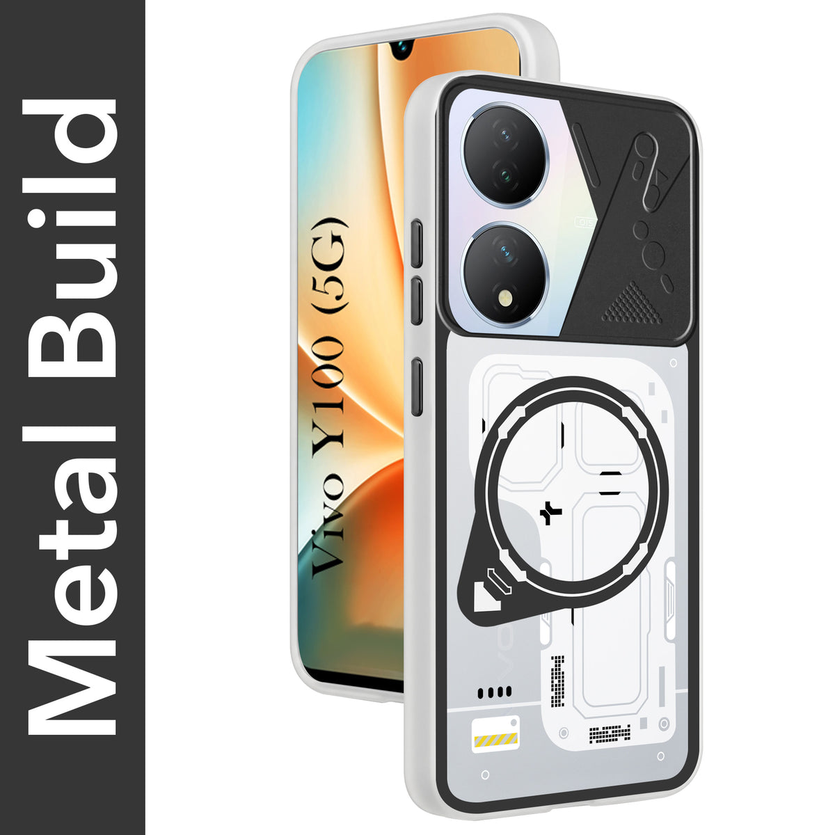 For Vivo Y100 5G Metallic Back Cover Case (Metallic Camera Protection & Buttons | Translucent Milky Shade | Hard Polycarbonate)