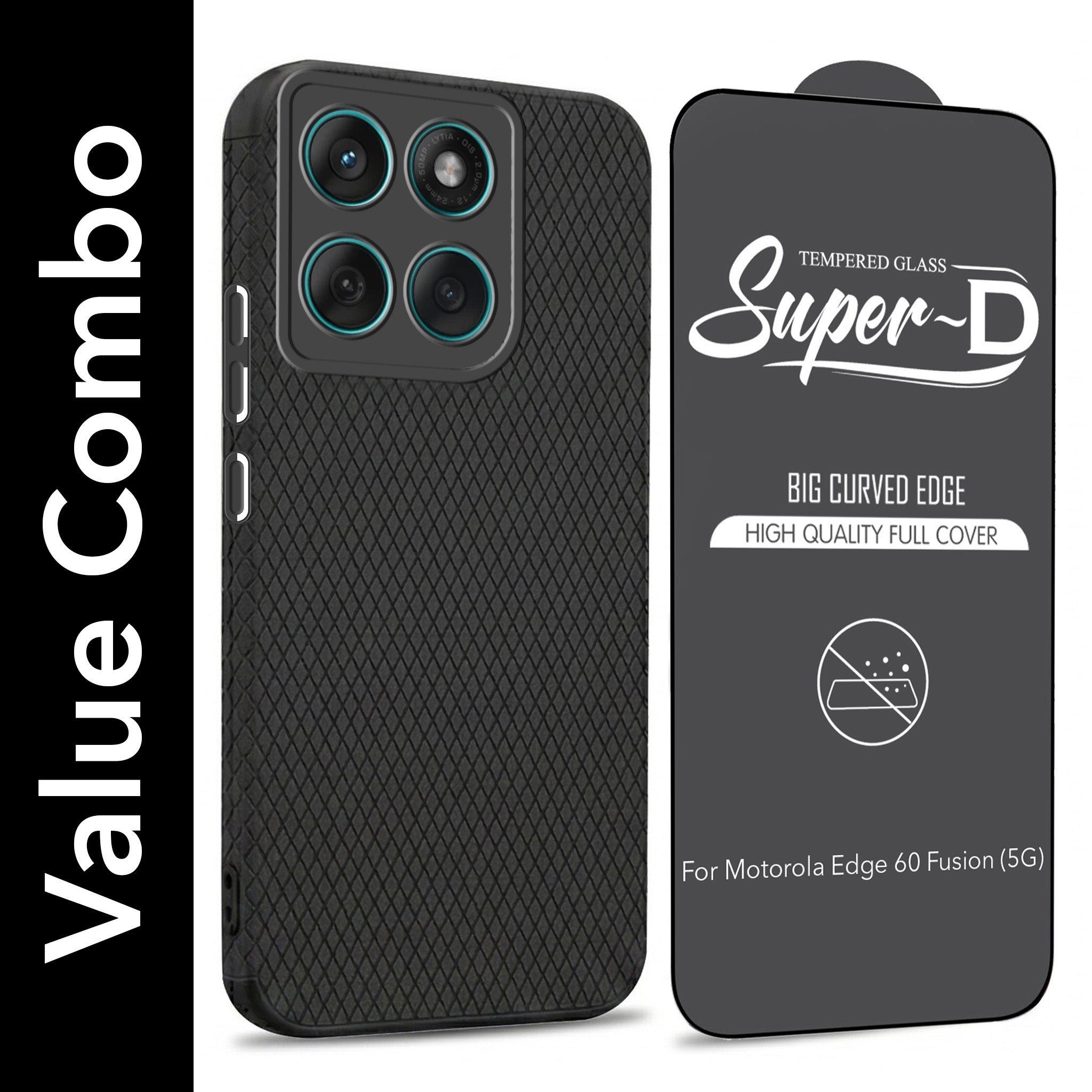 For Motorola Moto Edge 60 Fusion Combo with Back Cover and 9H Tempered Glass (Liquid Silicone | Camera Protection | Oleophobic Coating Screen Glass)