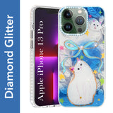 For Apple iPhone 13 Pro Back Cover Case (Luxury Floral Glitter Cute Butterfly | Diamond Studded Camera Bump | Girls & Women Design)