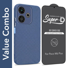 For Poco M6 Plus 5G Combo with Back Cover and 9H Tempered Glass (Liquid Silicone | Camera Protection | Oleophobic Coating Screen Glass)