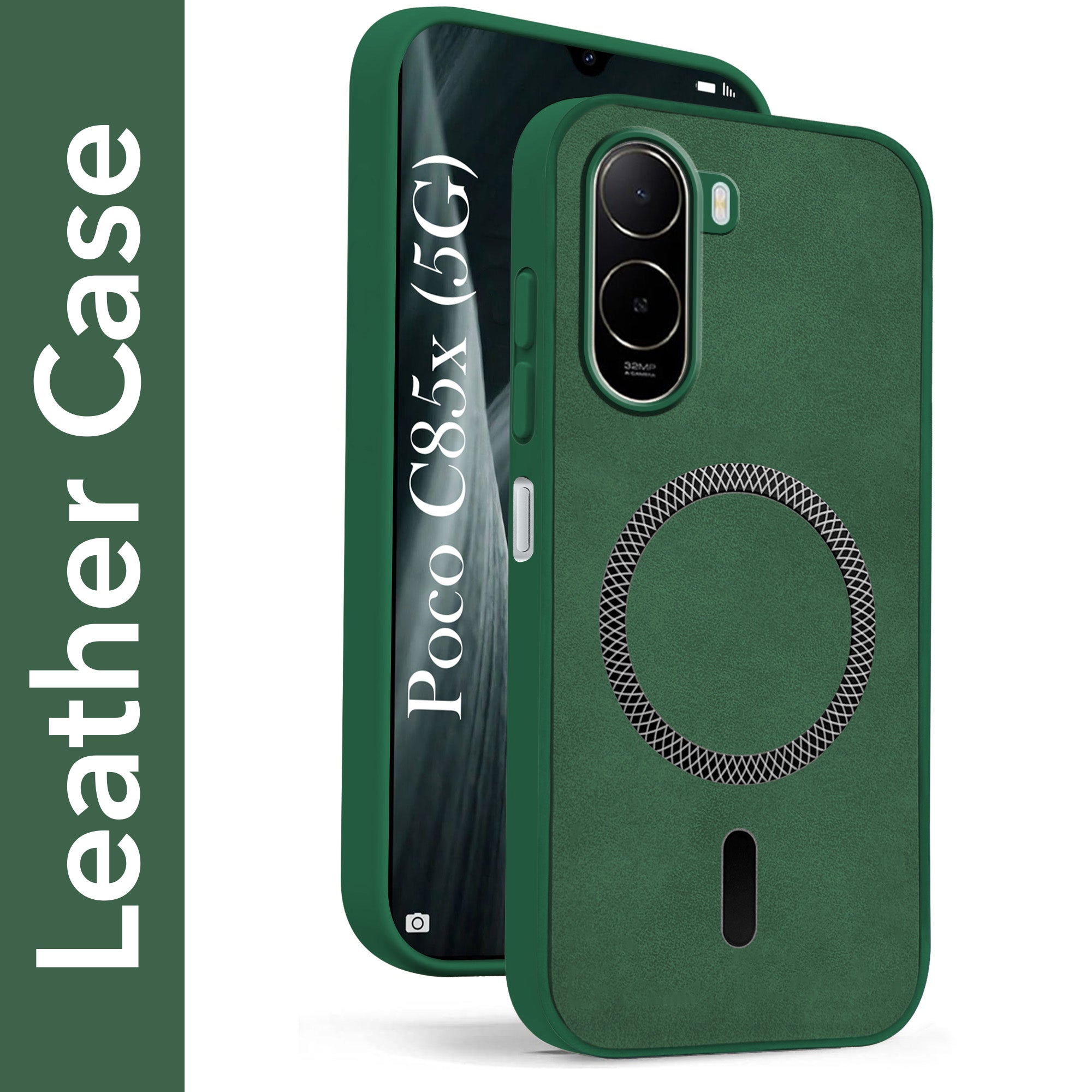 For Poco C85x 5G Back Cover Case Leather Finish (MagSafe Compatible Wireless Charging | Soft Touch | Camera Bump Protection) (Copy)