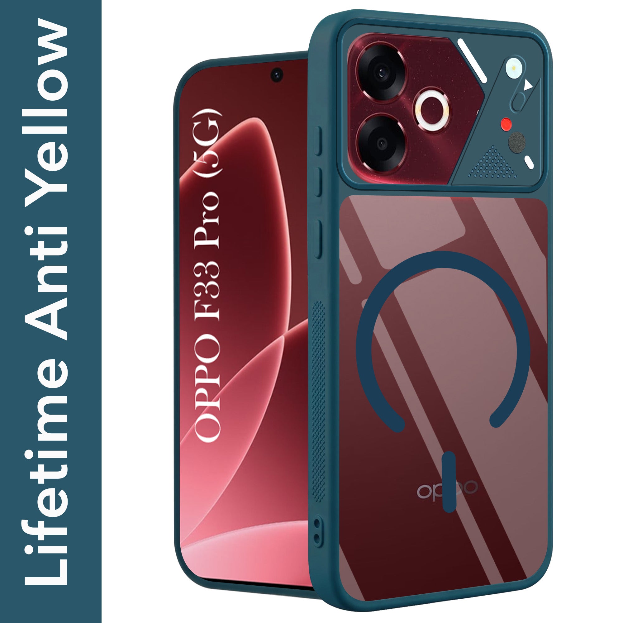 For Oppo F33 Pro 5G Back Cover Case Lifetime Anti-Yellow Clear (Camera Protection | Side Grip | Wireless MagSafe Compatible)