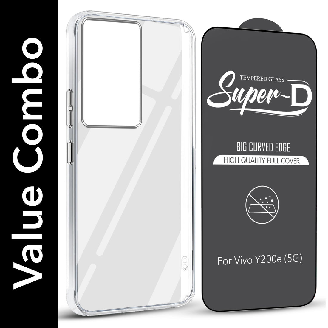 For Vivo Y200e Combo with Back Cover and 9H Tempered Glass (Lifetime Anti-Yellow | Sleek Hard Crystal | Oleophobic Coating Screen Glass)
