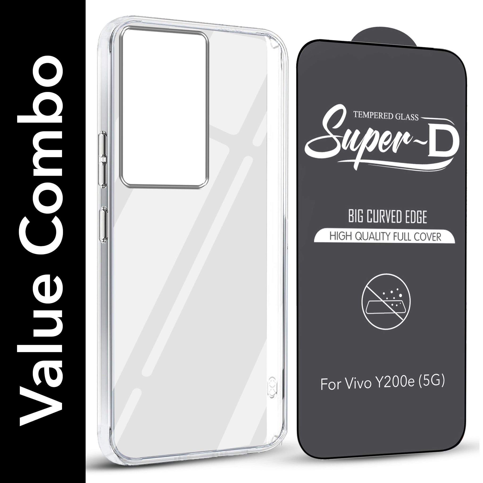For Vivo Y200e Combo with Back Cover and 9H Tempered Glass (Lifetime Anti-Yellow | Sleek Hard Crystal | Oleophobic Coating Screen Glass)