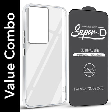 For Vivo Y200e Combo with Back Cover and 9H Tempered Glass (Lifetime Anti-Yellow | Sleek Hard Crystal | Oleophobic Coating Screen Glass)