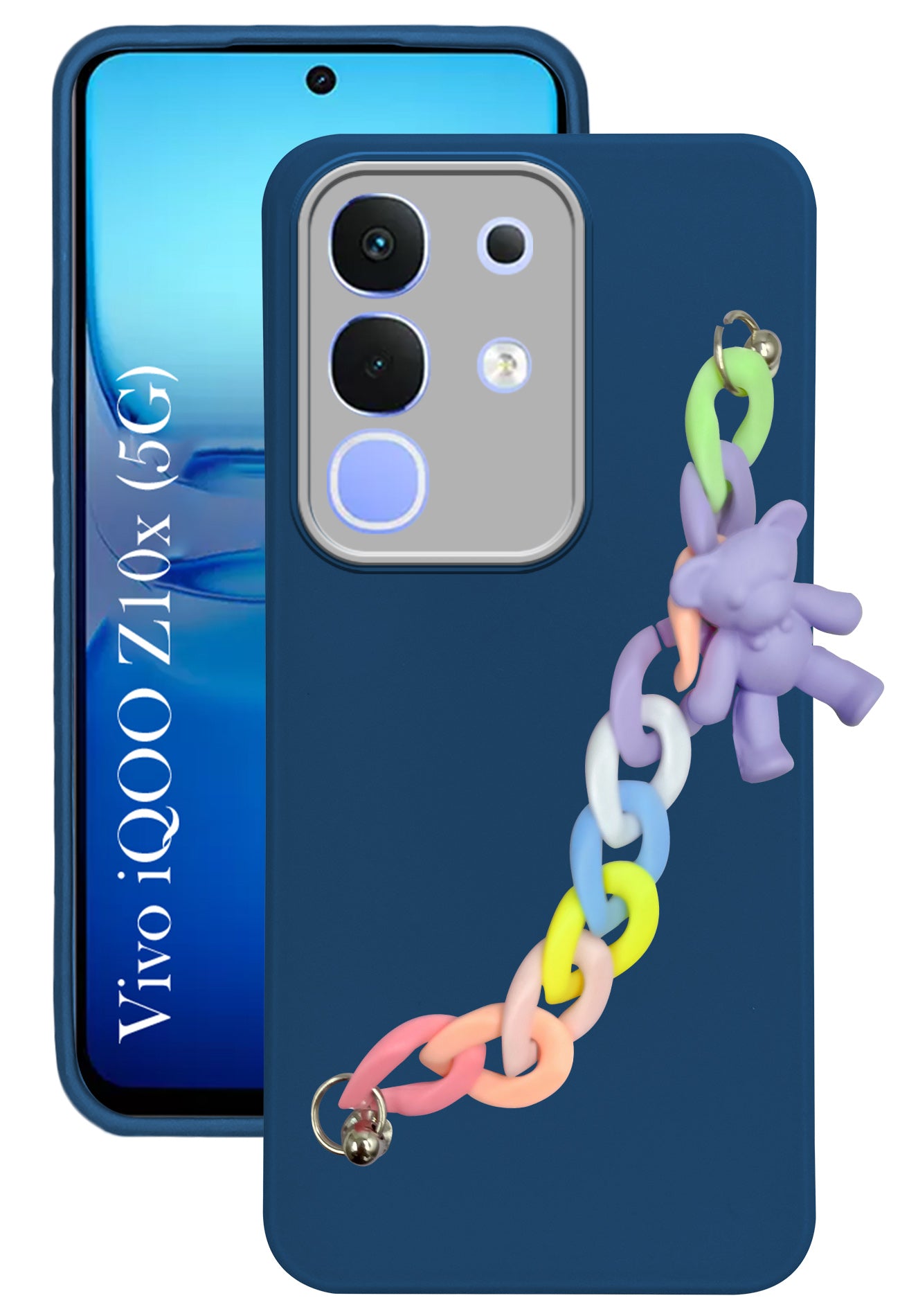 For Vivo iQOO Z10x Back Cover Case ( Wrist Hanging Chain | Teddy Bracelet Charms | Dual Color Matte Finish | Full Camera Protection | Sleek and
