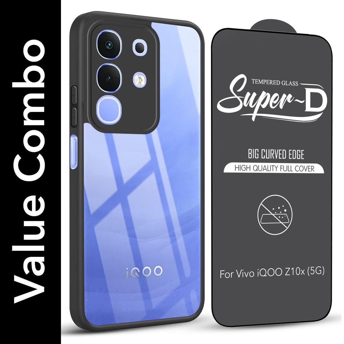 For Vivo iQOO Z10x Combo with Back Cover and 9H Tempered Glass (Lifetime Anti-Yellow | Crystal Clear Shockproof | Oleophobic Coating Screen Glass)