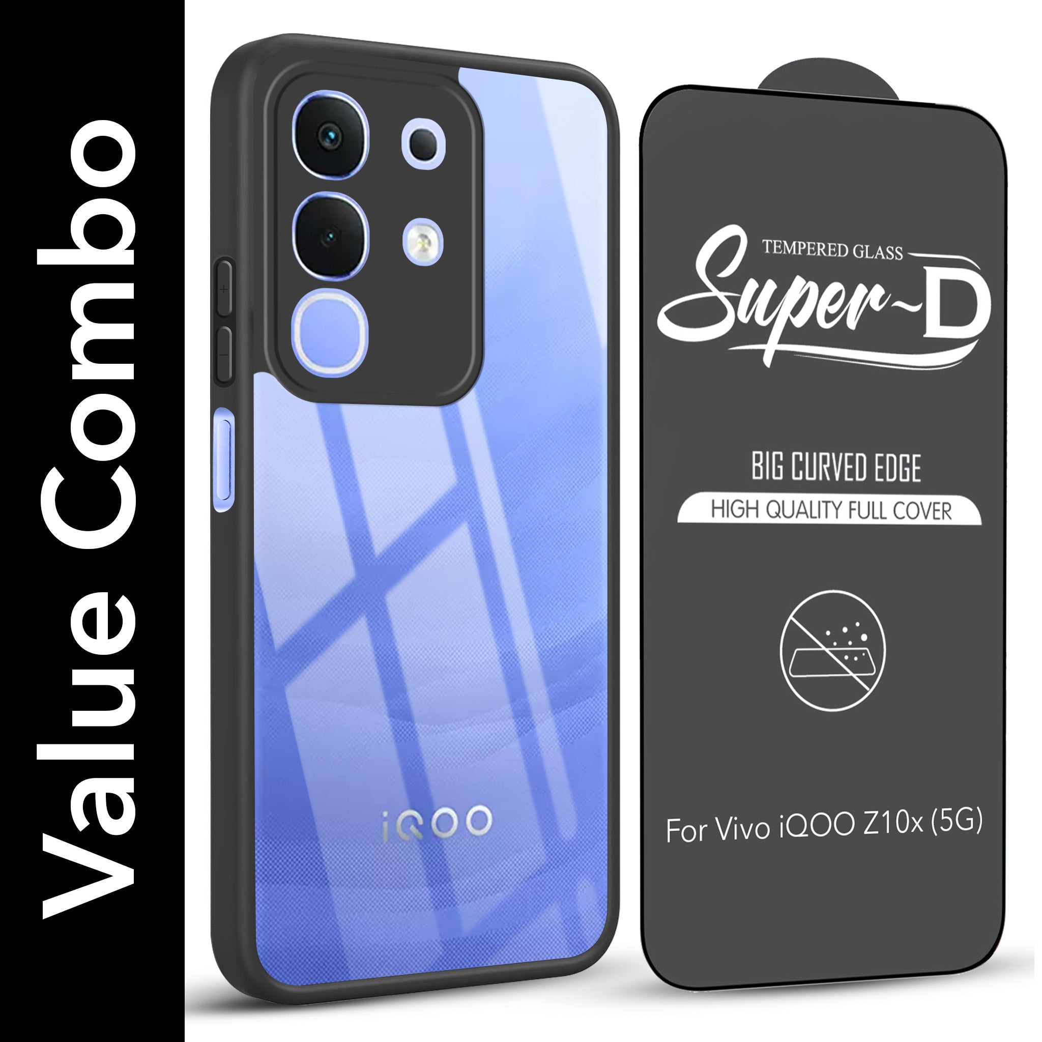 For Vivo iQOO Z10x Combo with Back Cover and 9H Tempered Glass (Lifetime Anti-Yellow | Crystal Clear Shockproof | Oleophobic Coating Screen Glass)