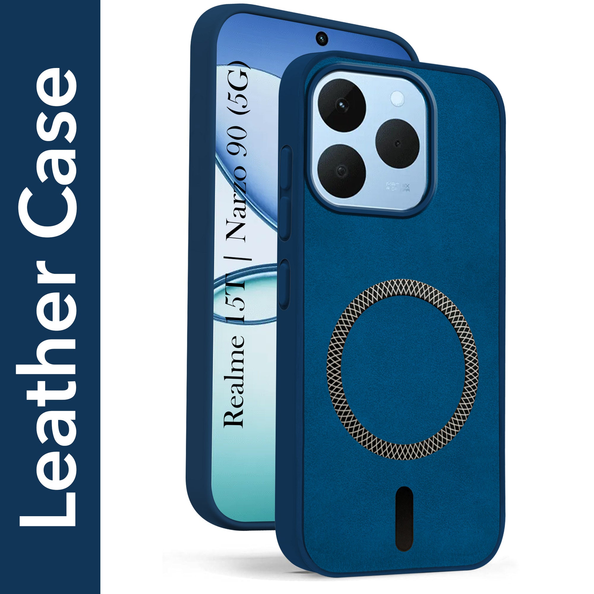For Realme 15T | Realme Narzo 90 Back Cover Case Leather Finish (MagSafe Compatible Wireless Charging | Soft Touch | Camera Bump Protection)