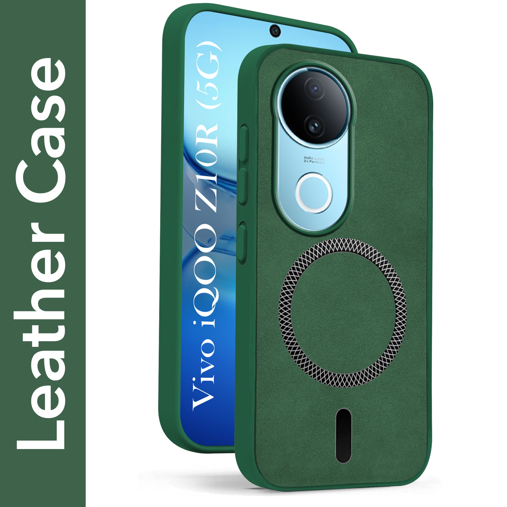 For Vivo iQOO Z10R Back Cover Case Leather Finish (MagSafe Compatible Wireless Charging | Soft Touch | Camera Bump Protection)