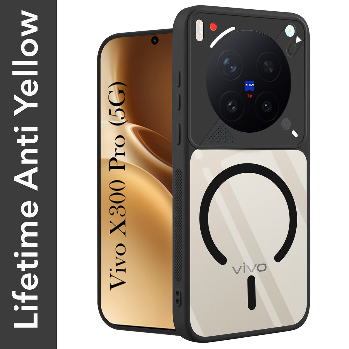 For Vivo X300 Pro Back Cover Case Lifetime Anti-Yellow Clear (Camera Protection | Side Grip | Wireless MagSafe Compatible)