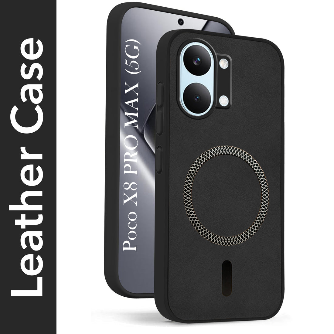 For Poco X8 Pro Max 5G Back Cover Case Leather Finish (MagSafe Compatible Wireless Charging | Soft Touch | Camera Bump Protection)