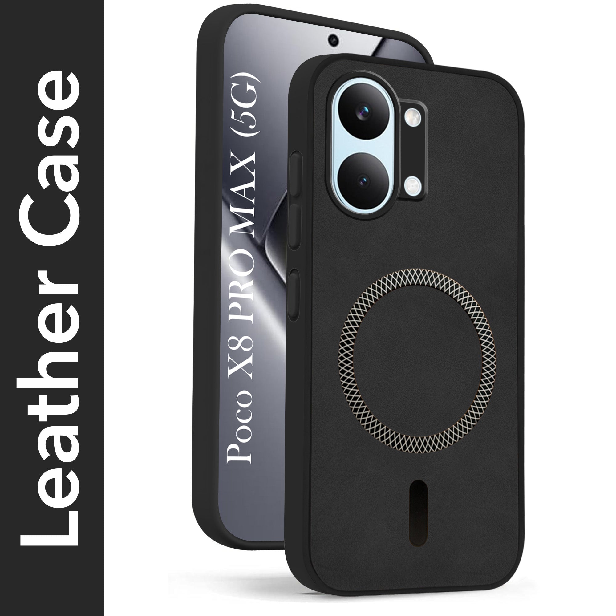 For Poco X8 Pro Max 5G Back Cover Case Leather Finish (MagSafe Compatible Wireless Charging | Soft Touch | Camera Bump Protection)