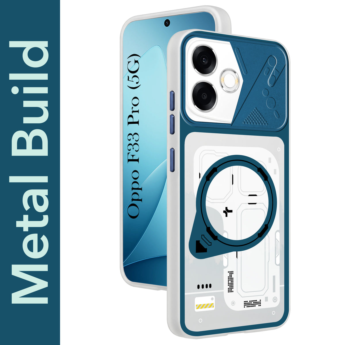 For Oppo F33 Pro 5G Metallic Back Cover Case (Metallic Camera Protection & Buttons | Translucent Milky Shade | Hard Polycarbonate)